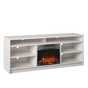 Ameriwood Home Hendrix TV Stand for TVs up to 65" with Electric Fireplace Insert and 6 Shelves - Ivory Oak