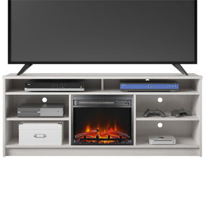 Ameriwood Home Hendrix TV Stand for TVs up to 65" with Electric Fireplace Insert and 6 Shelves - Ivory Oak