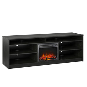 Ameriwood Home Hendrix TV Stand for TVs up to 75" with Electric Fireplace Insert and 6 Shelves - Black Oak