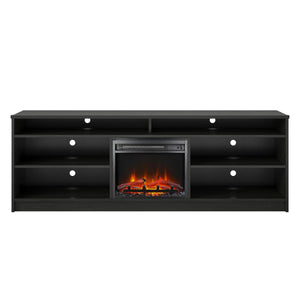 Ameriwood Home Hendrix TV Stand for TVs up to 75" with Electric Fireplace Insert and 6 Shelves - Black Oak