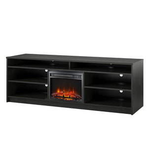 Ameriwood Home Hendrix TV Stand for TVs up to 75" with Electric Fireplace Insert and 6 Shelves - Black Oak