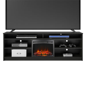 Ameriwood Home Hendrix TV Stand for TVs up to 75" with Electric Fireplace Insert and 6 Shelves - Black Oak