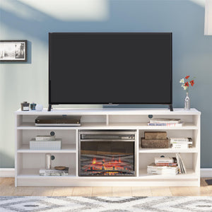 Ameriwood Home Hendrix TV Stand for TVs up to 65" with Electric Fireplace Insert and 6 Shelves - Ivory Oak