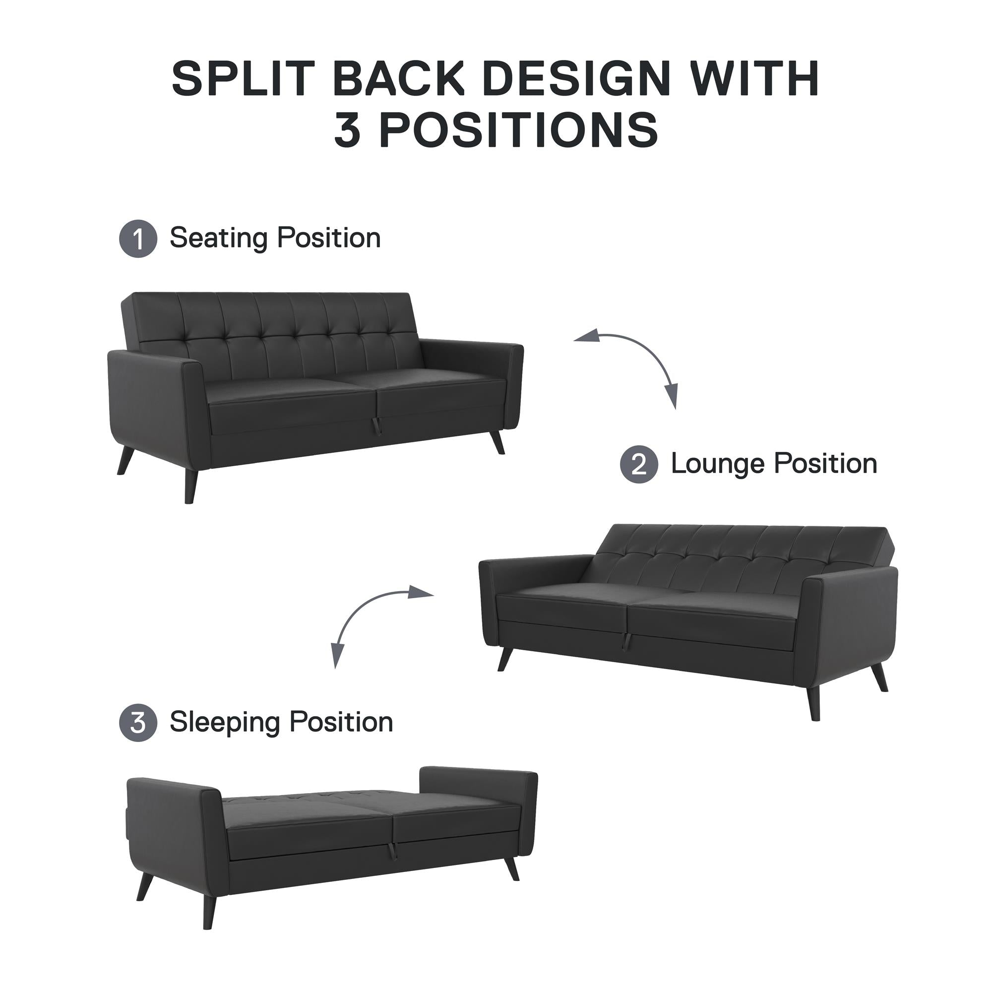 DHP Parker Futon Sofa Bed with Storage - Black