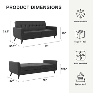 DHP Parker Futon Sofa Bed with Storage - Black