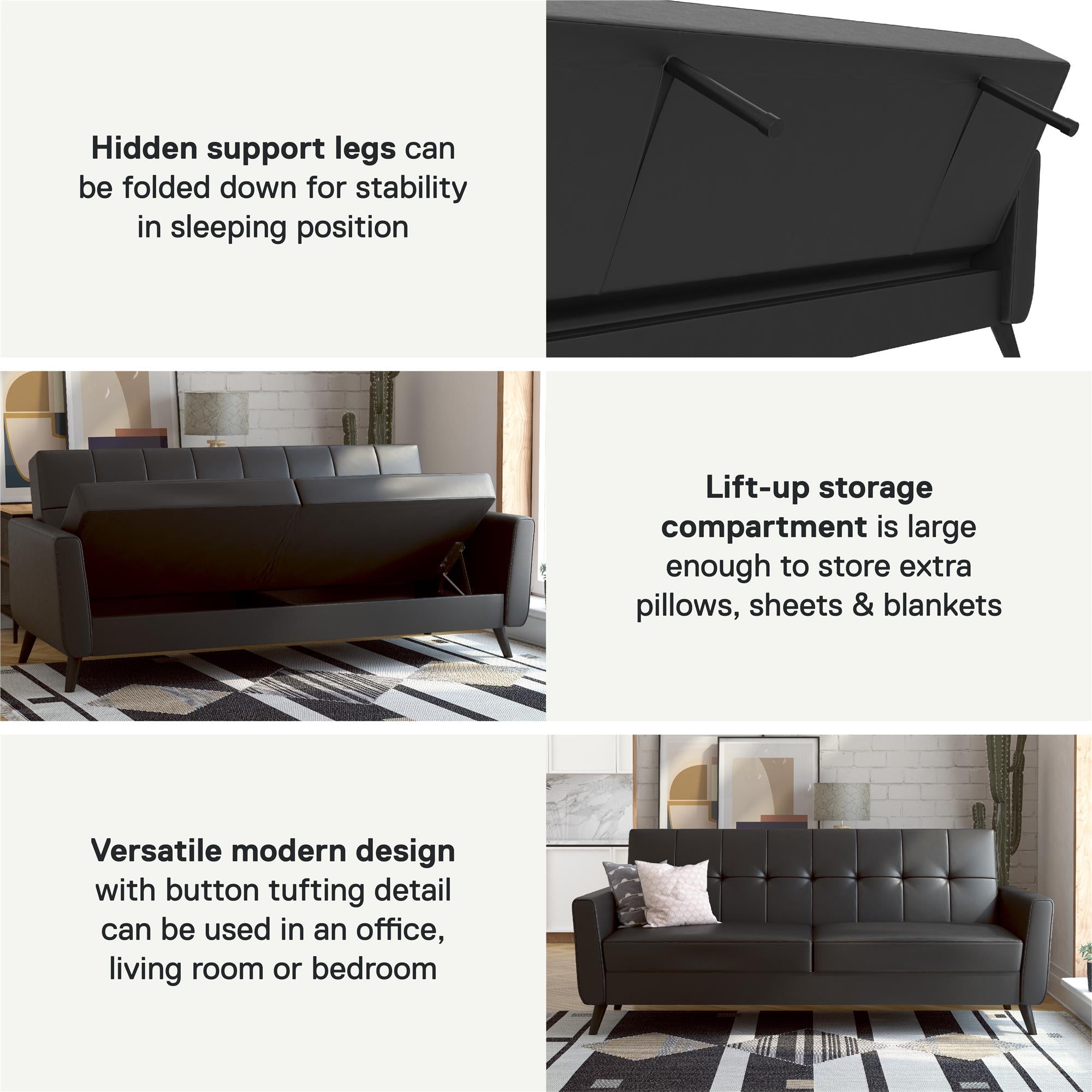 DHP Parker Futon Sofa Bed with Storage - Black