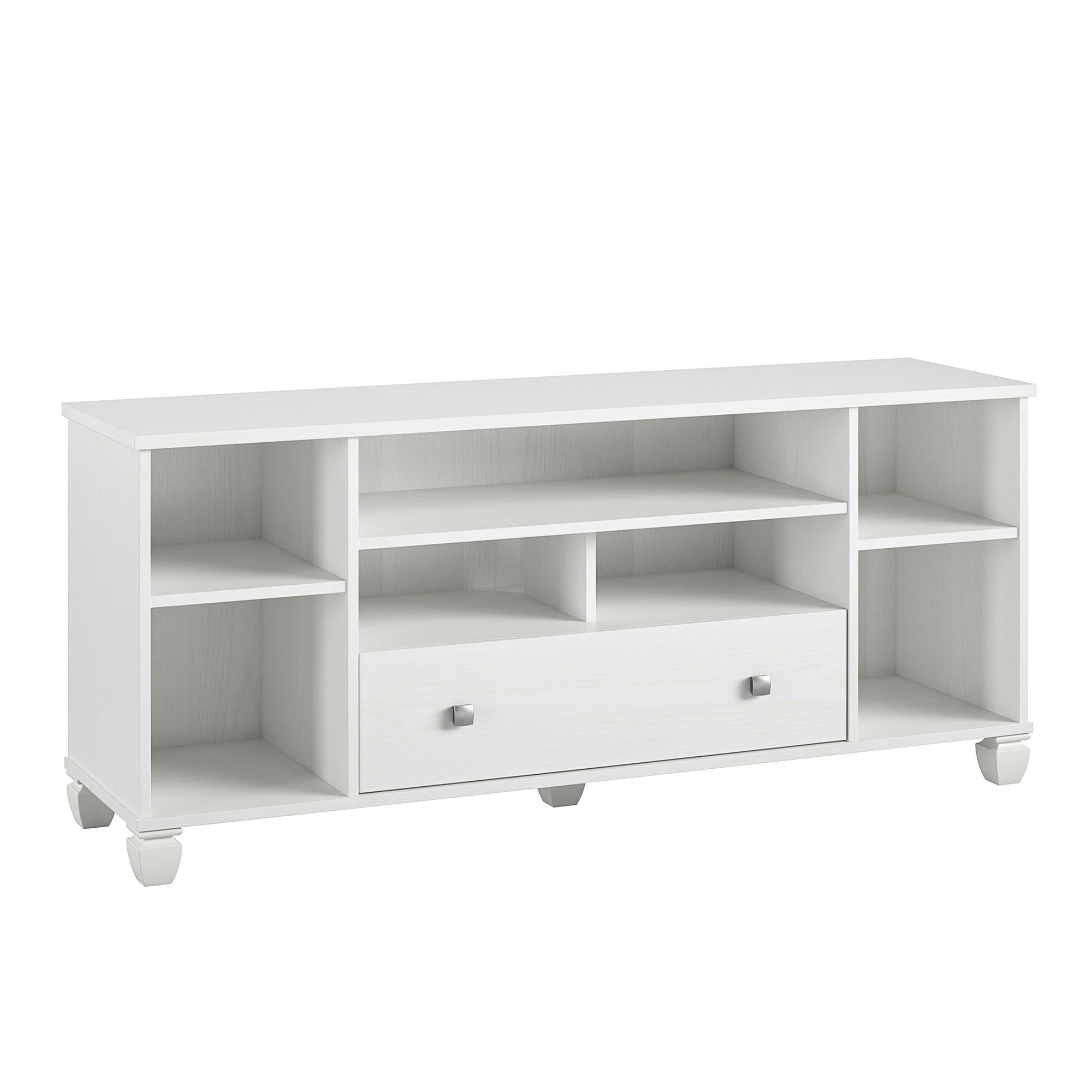 Ameriwood Home Brett TV Stand for TVs up to 64" with 7 Open Shelves and 1 Drawer - White