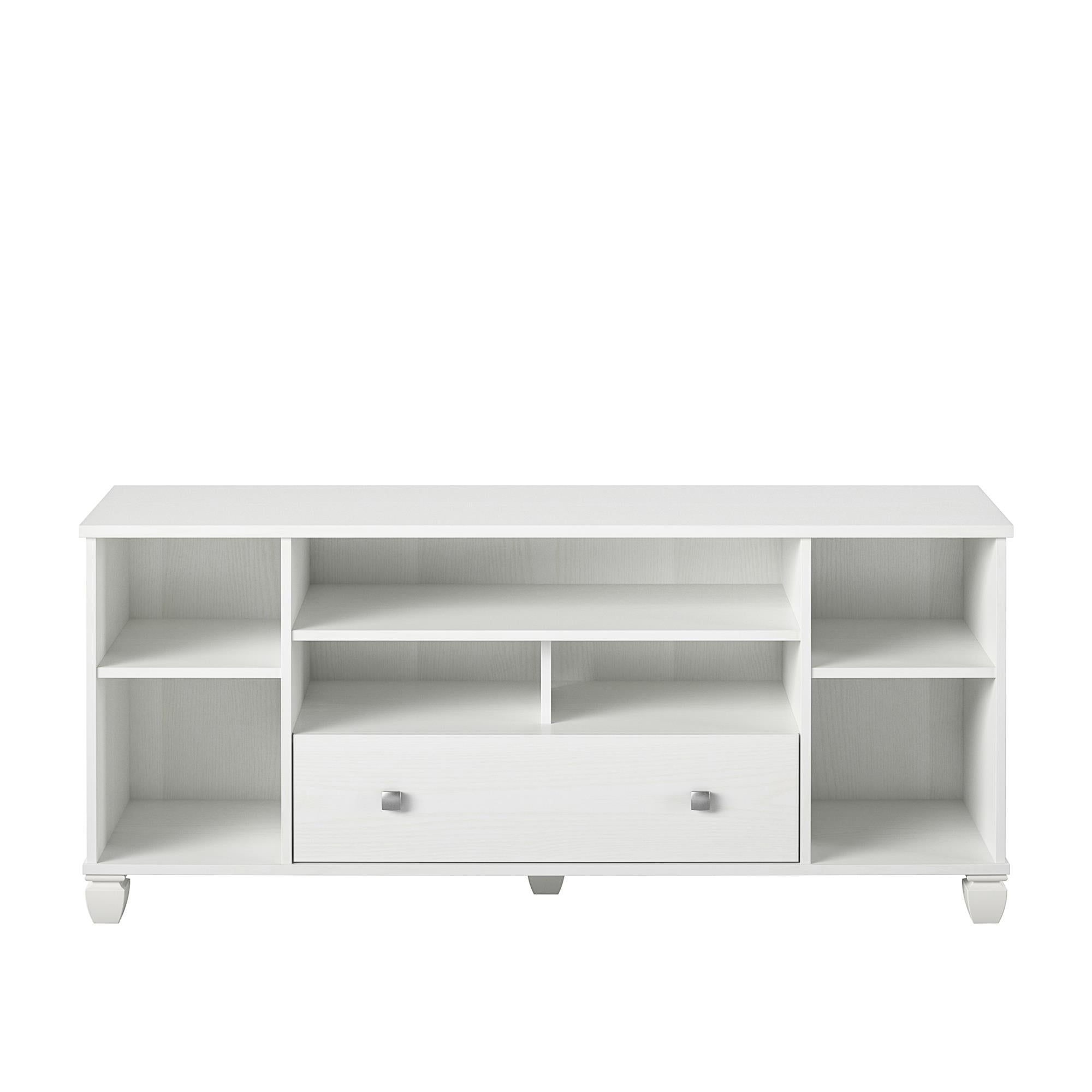 Ameriwood Home Brett TV Stand for TVs up to 64" with 7 Open Shelves and 1 Drawer - White