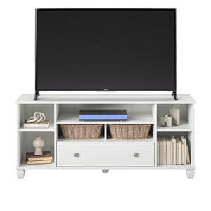 Ameriwood Home Brett TV Stand for TVs up to 64" with 7 Open Shelves and 1 Drawer - White