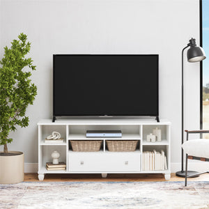 Ameriwood Home Brett TV Stand for TVs up to 64" with 7 Open Shelves and 1 Drawer - White