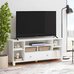 Ameriwood Home Brett TV Stand for TVs up to 64" with 7 Open Shelves and 1 Drawer - White