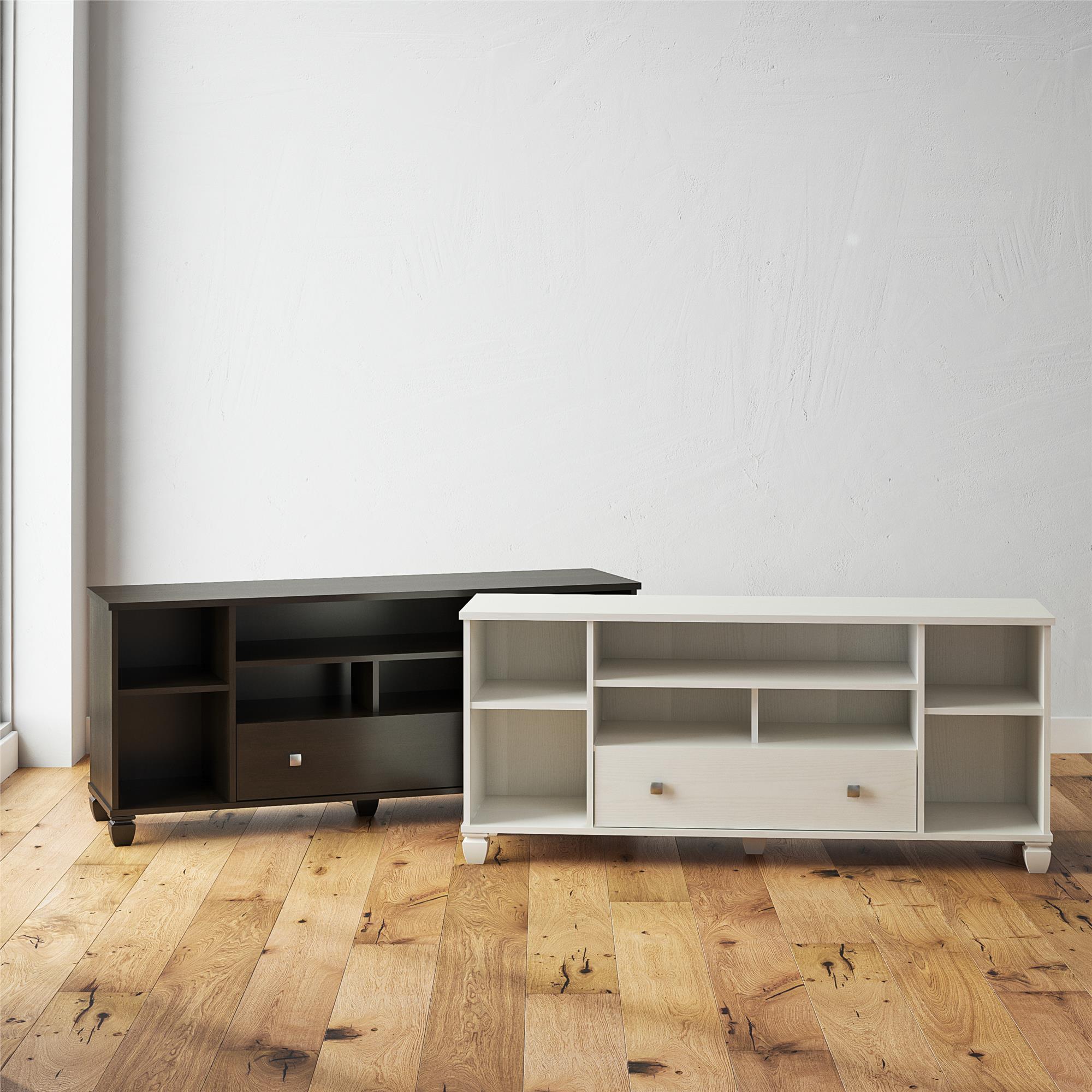 Ameriwood Home Brett TV Stand for TVs up to 64" with 7 Open Shelves and 1 Drawer - White