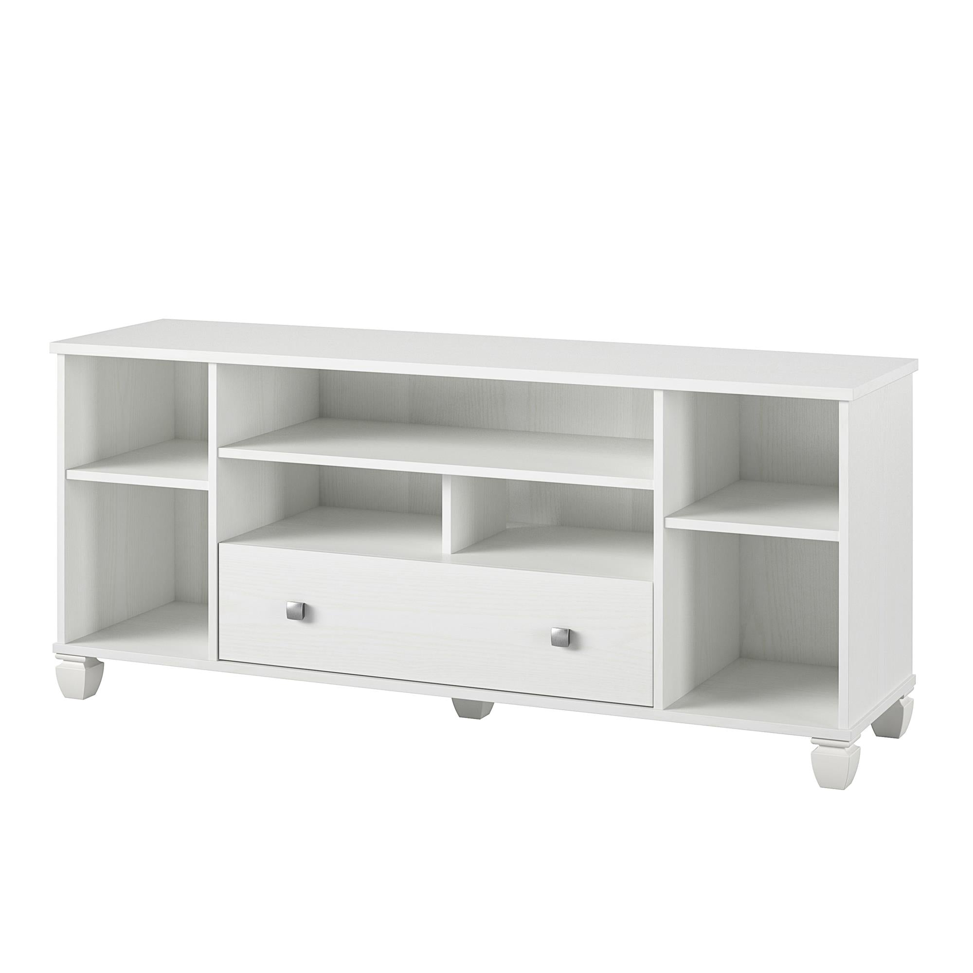 Ameriwood Home Brett TV Stand for TVs up to 64" with 7 Open Shelves and 1 Drawer - White