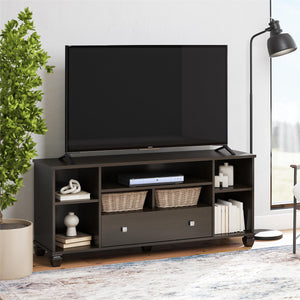 Ameriwood Home Brett TV Stand for TVs up to 64" with 7 Open Shelves and 1 Drawer - Espresso