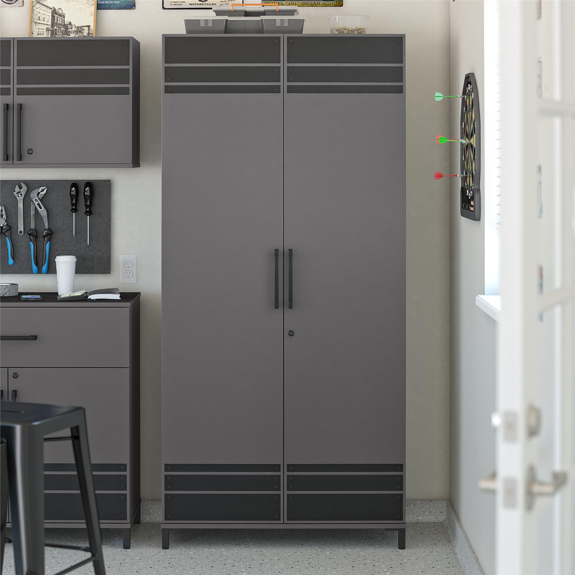 Systembuild Evolution Shelby Tall Garage Storage Cabinet 2 Door - Graphite