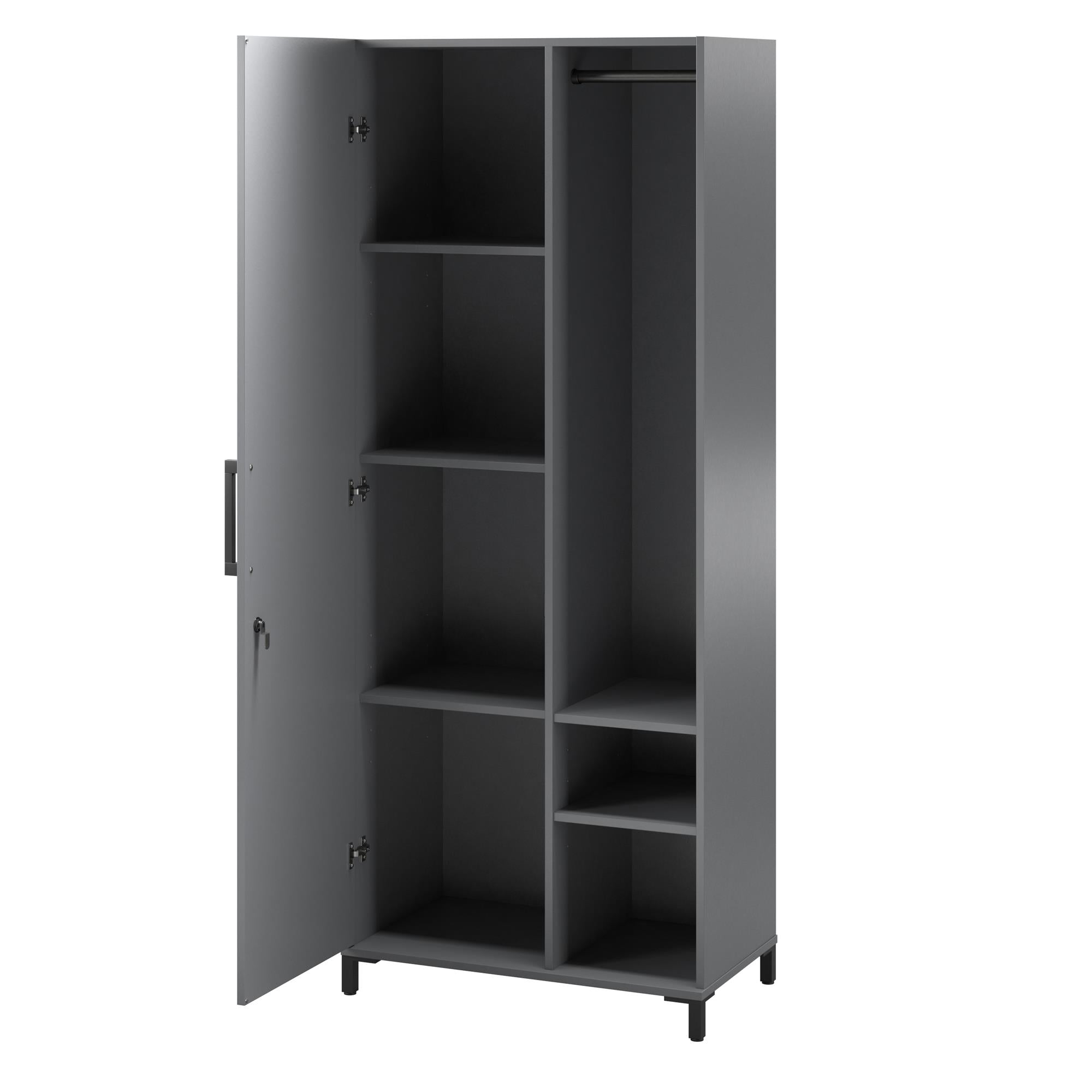 Systembuild Evolution Shelby Tall Garage Storage Cabinet with 1 Door and Hang Rod - Graphite