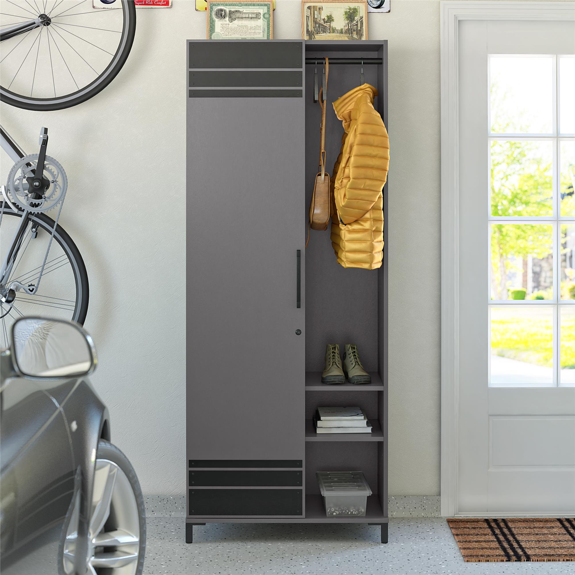Systembuild Evolution Shelby Tall Garage Storage Cabinet with 1 Door and Hang Rod - Graphite