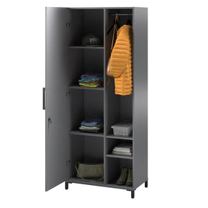 Systembuild Evolution Shelby Tall Garage Storage Cabinet with 1 Door and Hang Rod - Graphite