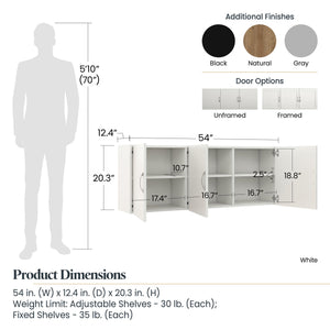 Systembuild Evolution Lory 54" Wall Cabinet - White - 3 Door