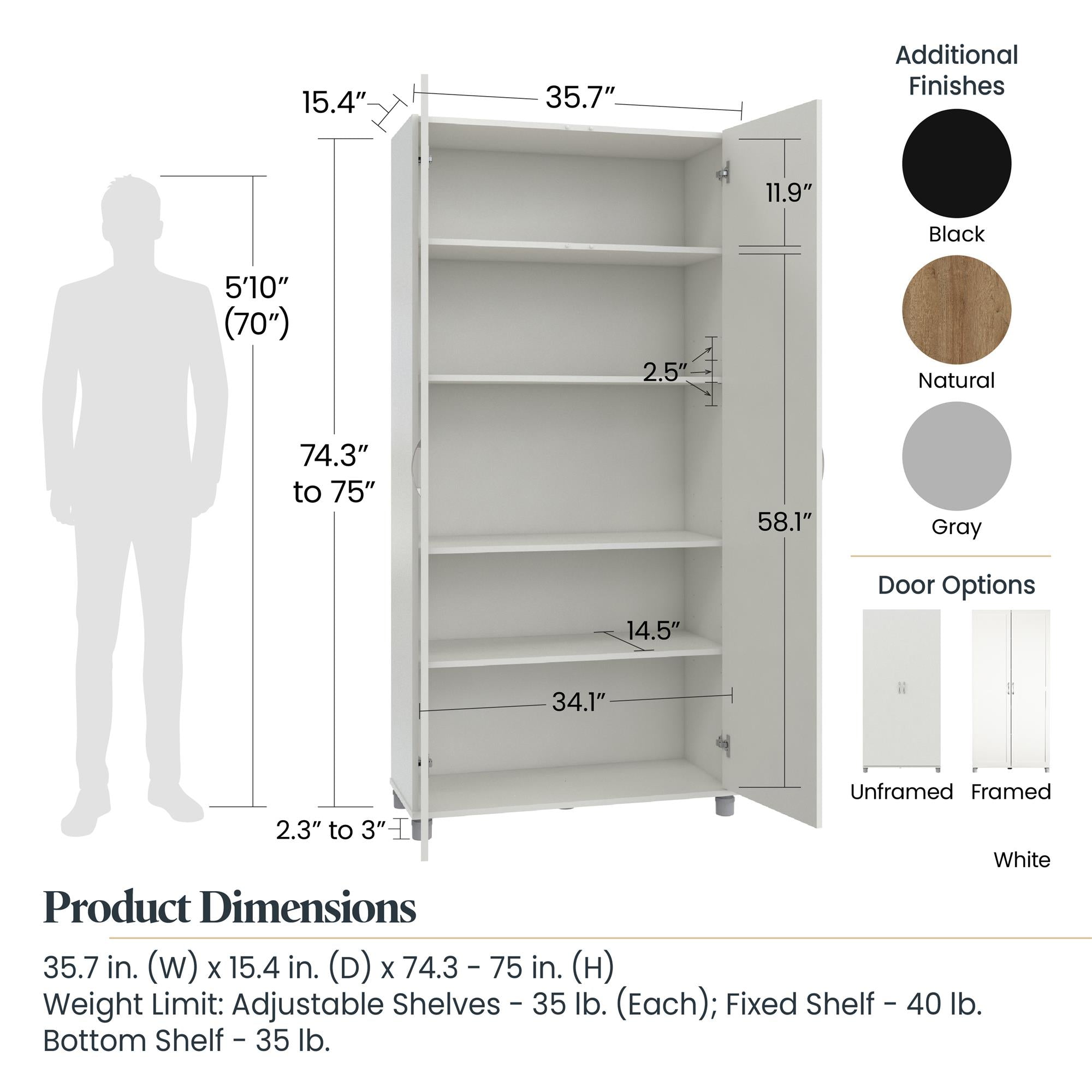 Systembuild Evolution Lory 36" Utility Storage Cabinet - Dove Gray