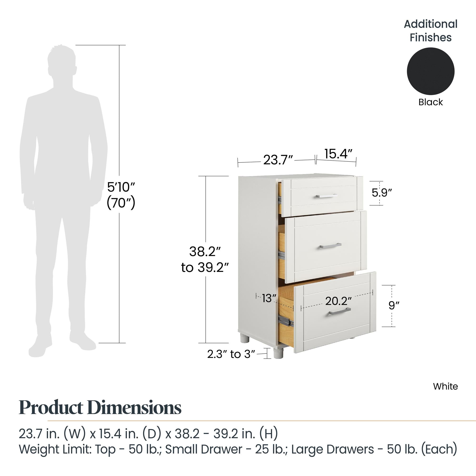 Systembuild Evolution Callahan 24" 3 Drawer Base Cabinet, White - White