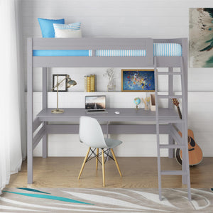 DHP Harlan Kids' Wood Loft Bed with desk - Gray