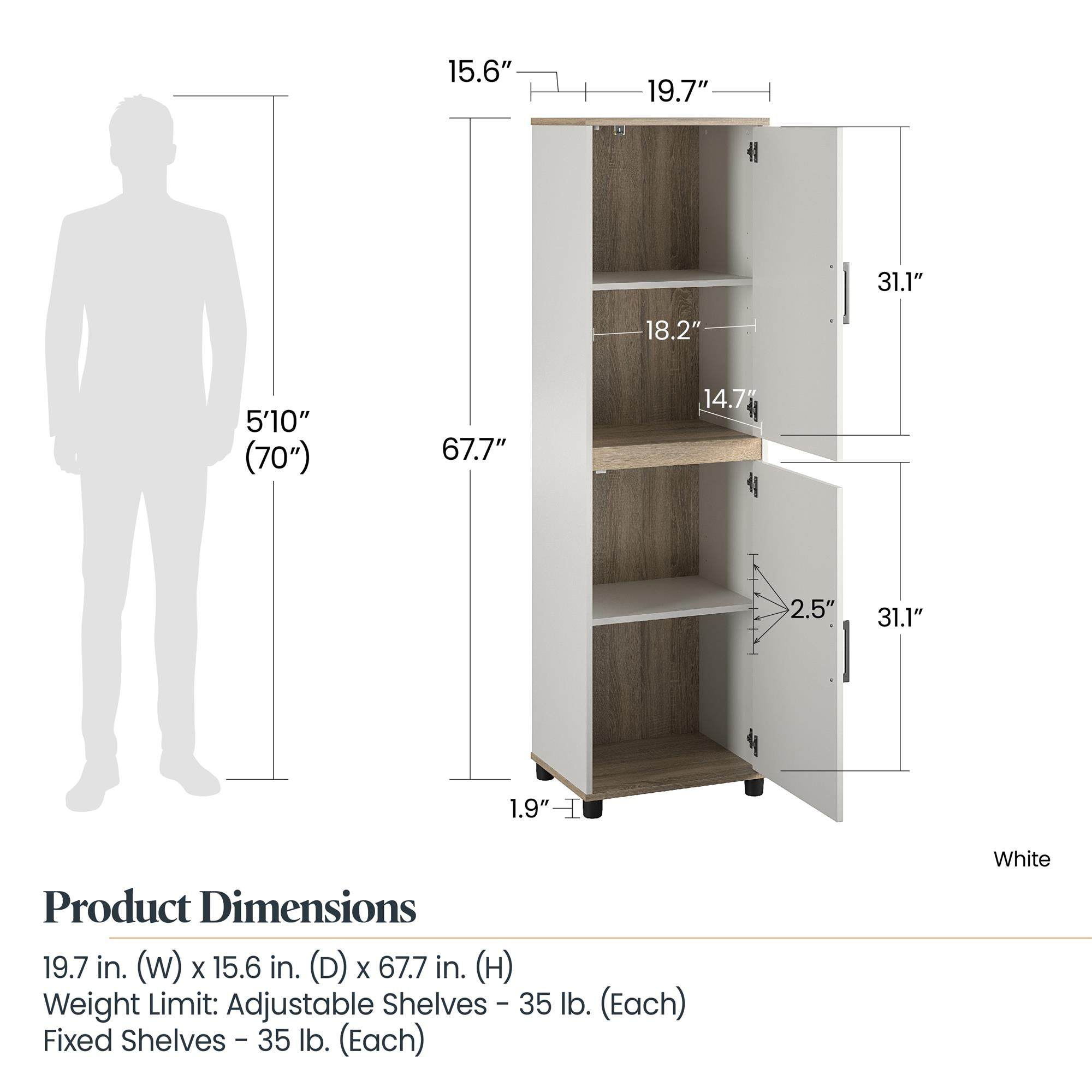 SystemBuild Evolution Whitmore 2 Door Kitchen Pantry Cabinet - White