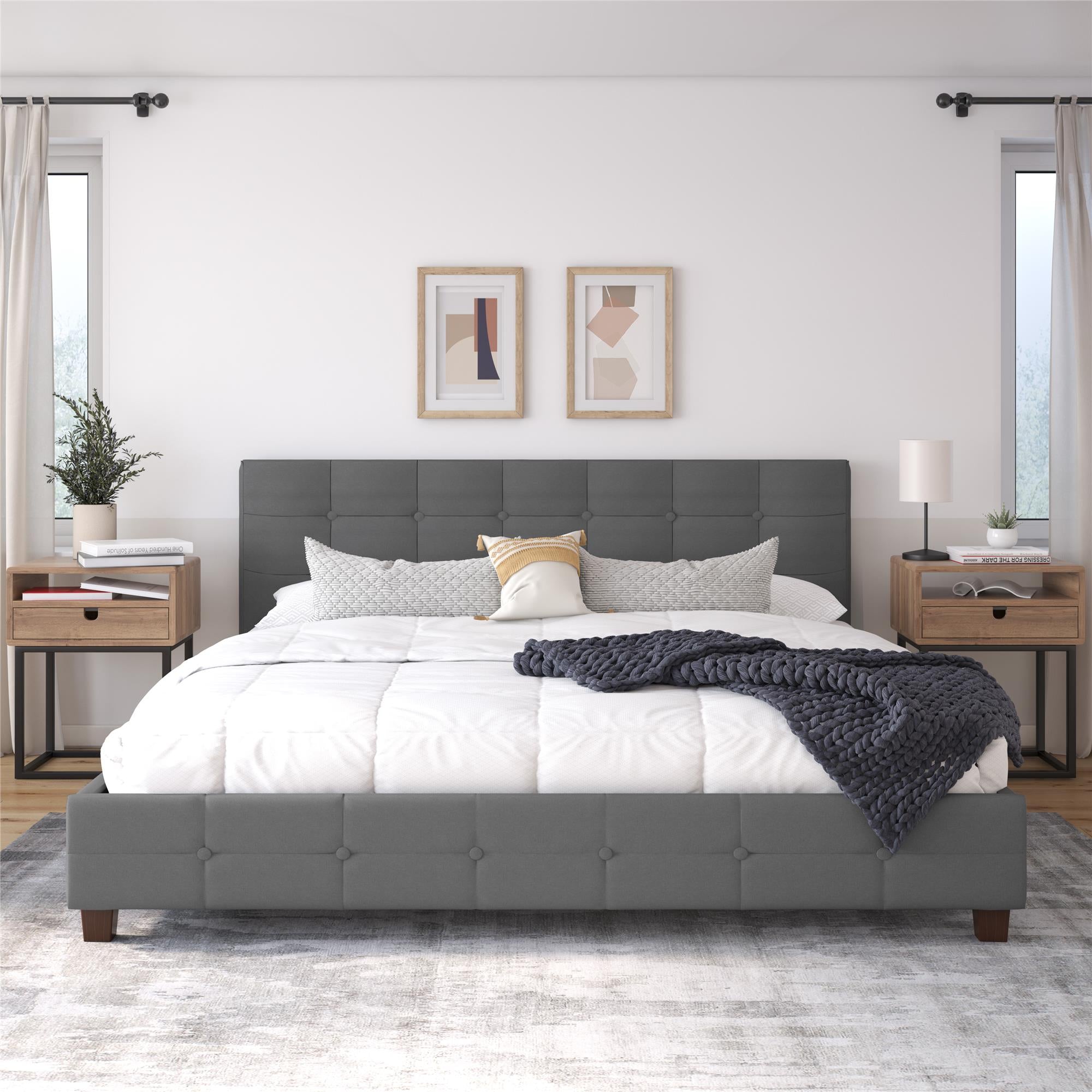 DHP Rose Upholstered Bed Frame - Gray - King
