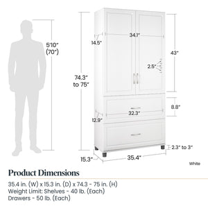 Systembuild Evolution Kendall 36" 2 Door/2 Drawer Storage Cabinet - White
