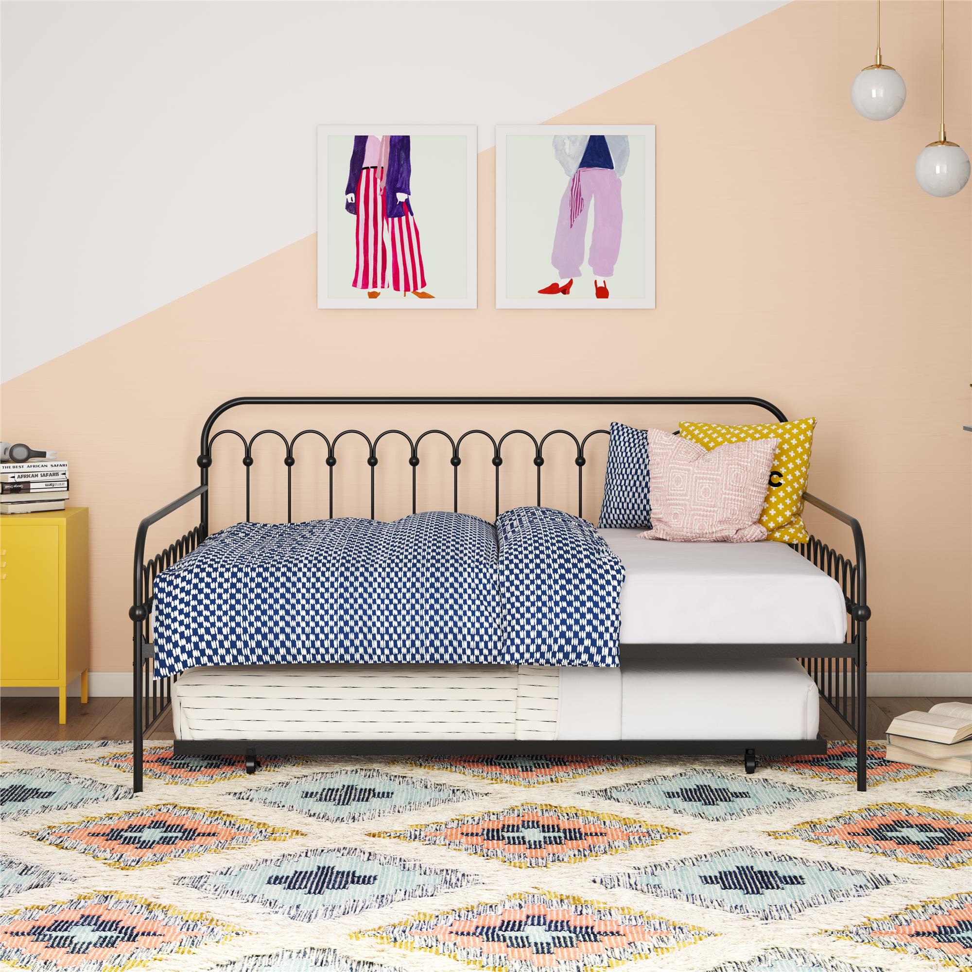 Novogratz Bright Pop Metal Daybed with Trundle - Black - Full
