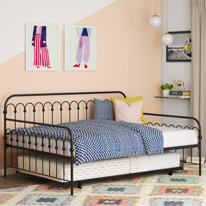 Novogratz Bright Pop Metal Daybed with Trundle - Black - Full