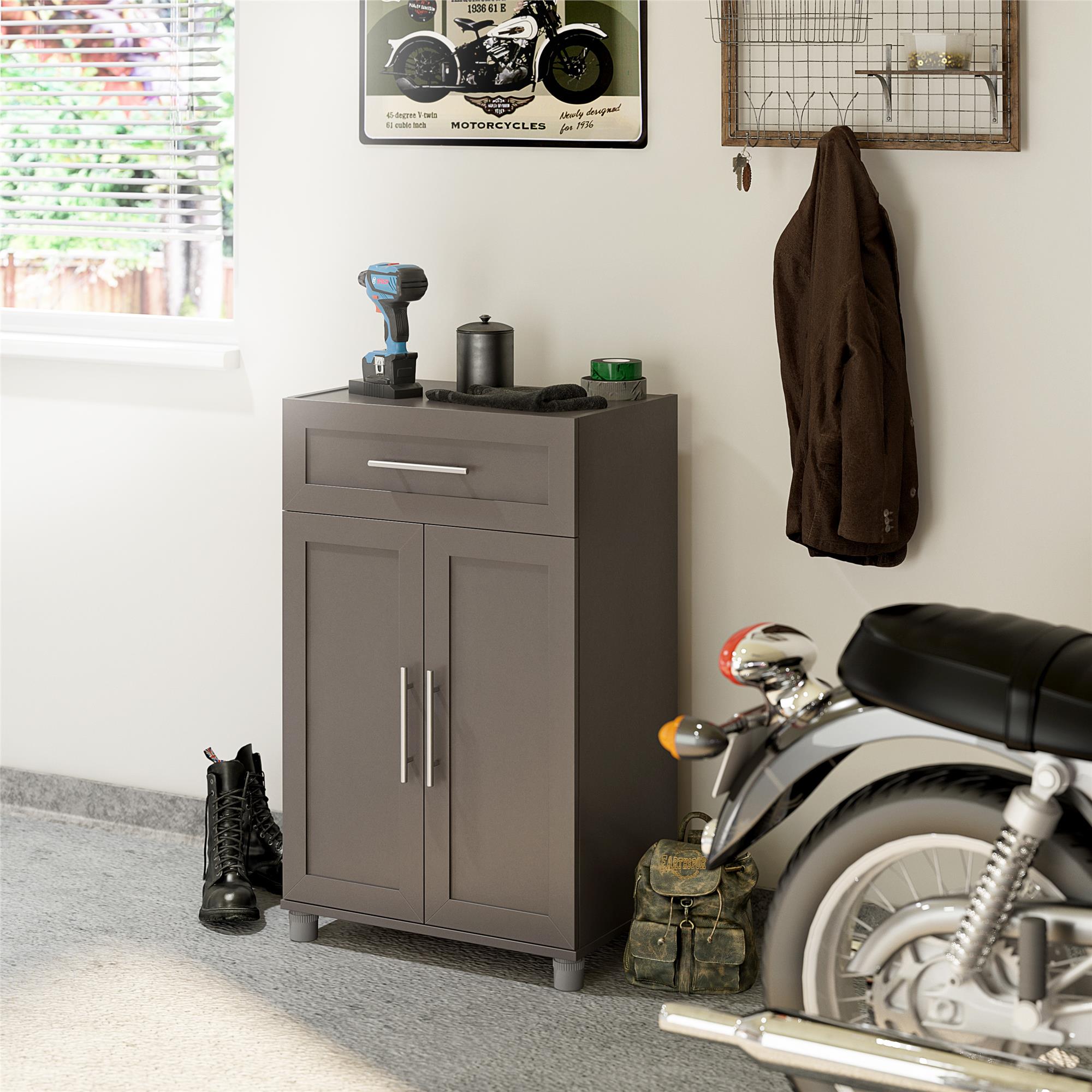 Systembuild Evolution Camberly Framed 2 Door/1 Drawer Storage Cabinet - Graphite Grey