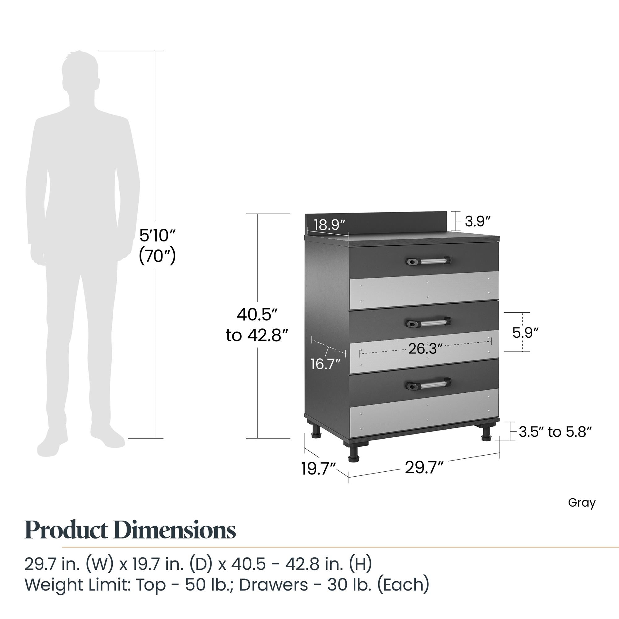 Systembuild Evolution Boss 3 Drawer Storage Cabinet - Dark Gray