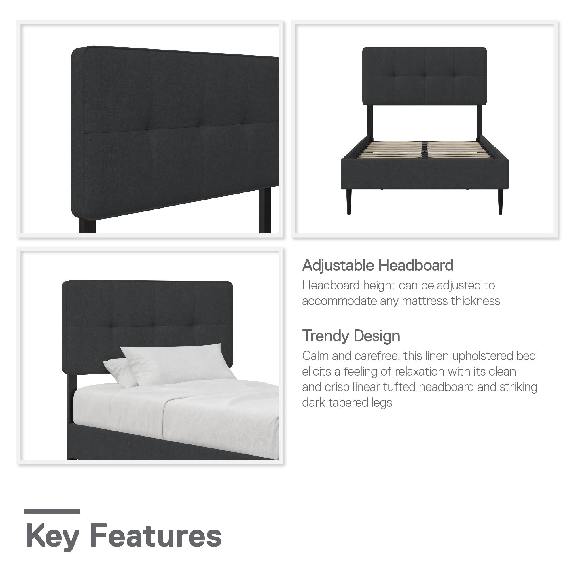 RealRooms Tyler Upholstered Bed - Dark Gray - Twin