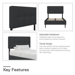 RealRooms Tyler Upholstered Bed - Dark Gray - Twin