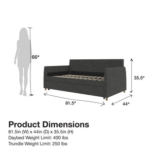 Mr. Kate Daphne Upholstered Daybed with Trundle - Dark Gray - Twin-Over-Twin