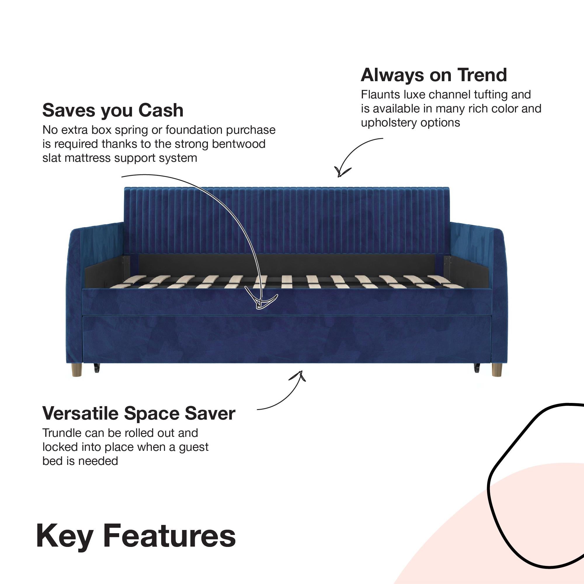 Mr. Kate Daphne Upholstered Daybed with Trundle - Blue - Twin
