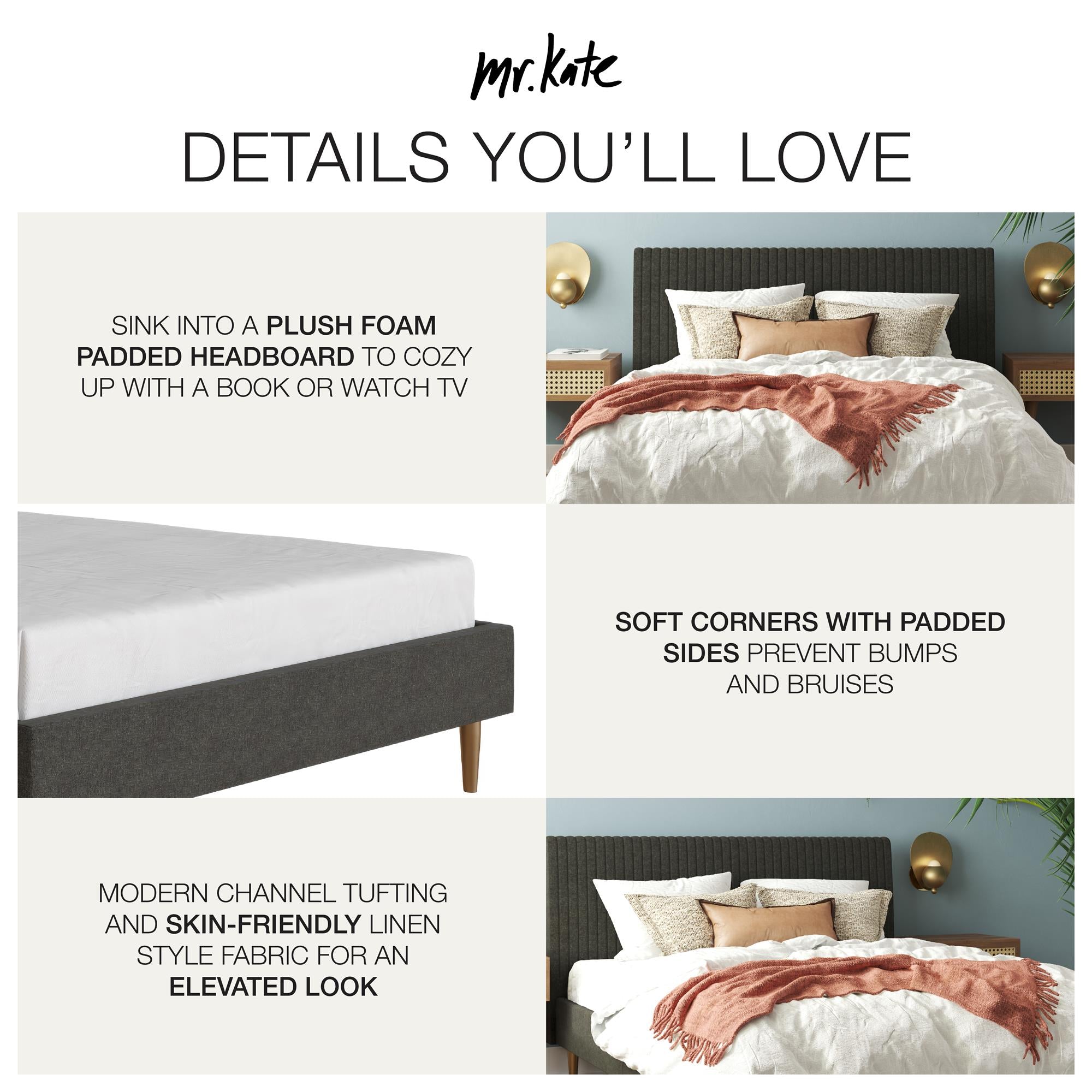 Mr. Kate Daphne Upholstered Bed - Dark Gray - Queen
