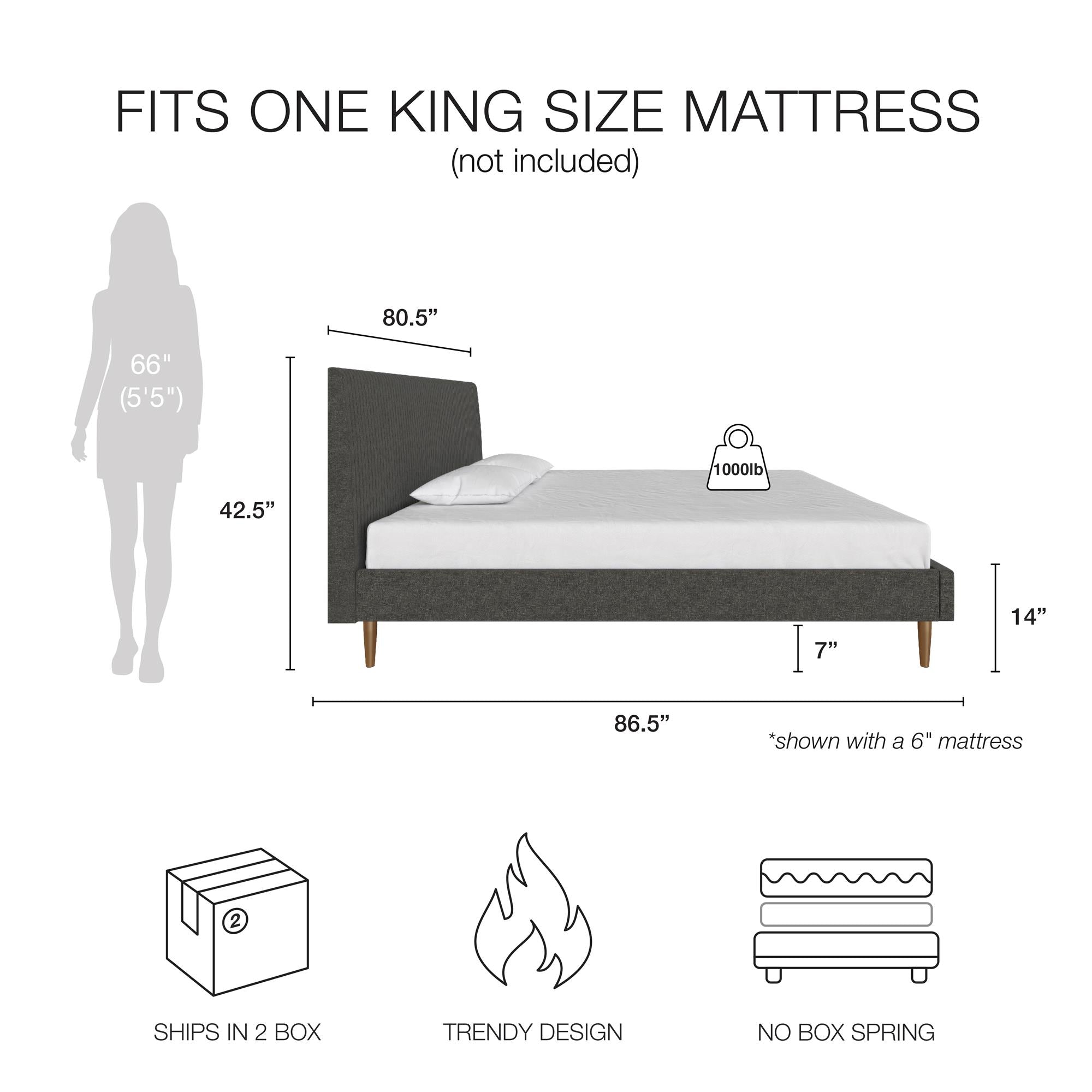 Mr. Kate Daphne Upholstered Bed - Dark Gray - King