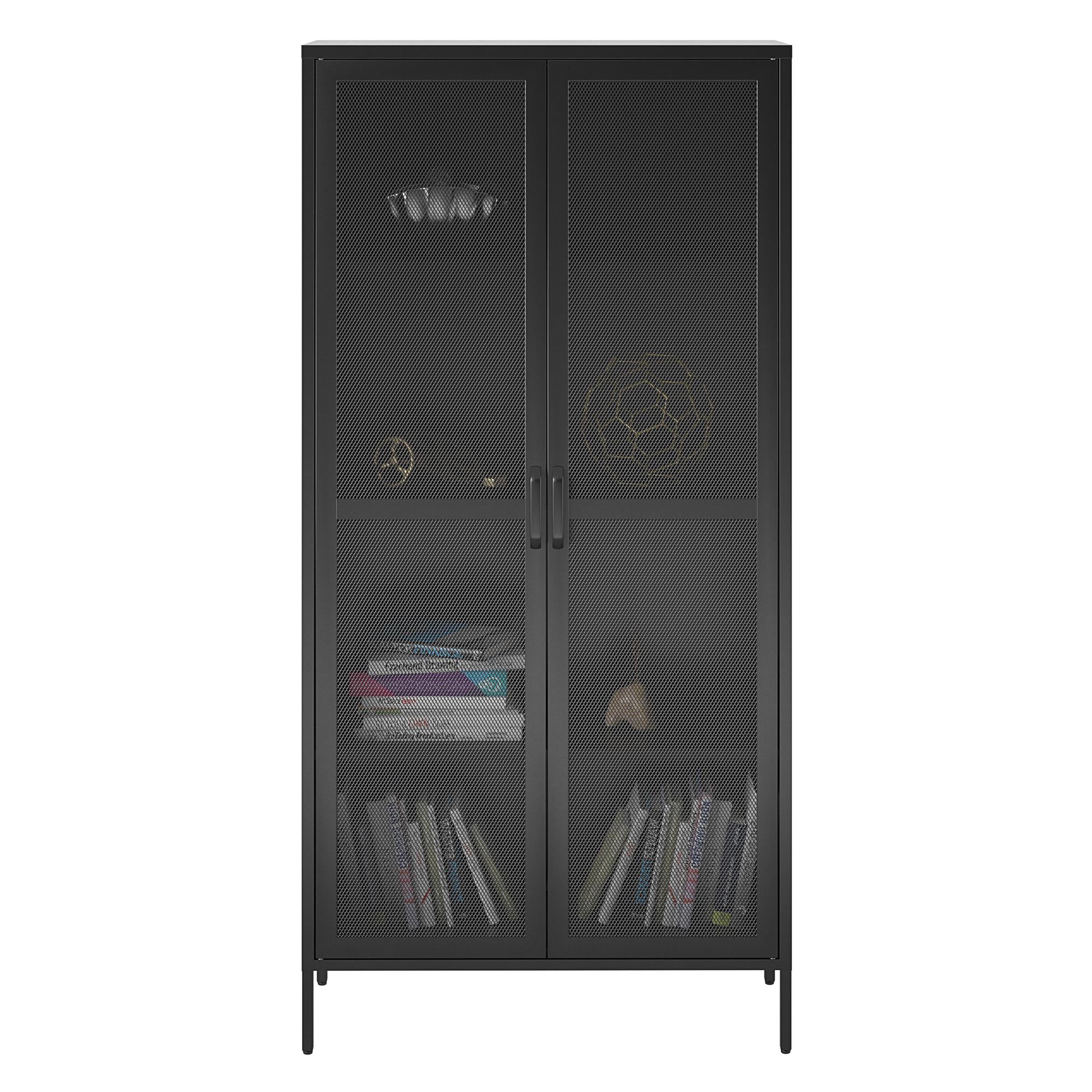 Systembuild Evolution Sunset District Tall 2 Door Storage Cabinet-Mesh Metal Locker - Black