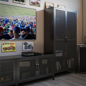 Systembuild Evolution Sunset District Tall 2 Door Storage Cabinet-Mesh Metal Locker - Black