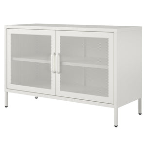 Systembuild Evolution Sunset District 2 Door Storage Cabinet-Mesh Metal Locker - White