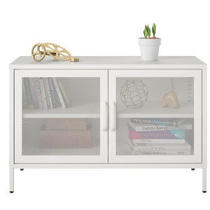 Systembuild Evolution Sunset District 2 Door Storage Cabinet-Mesh Metal Locker - White