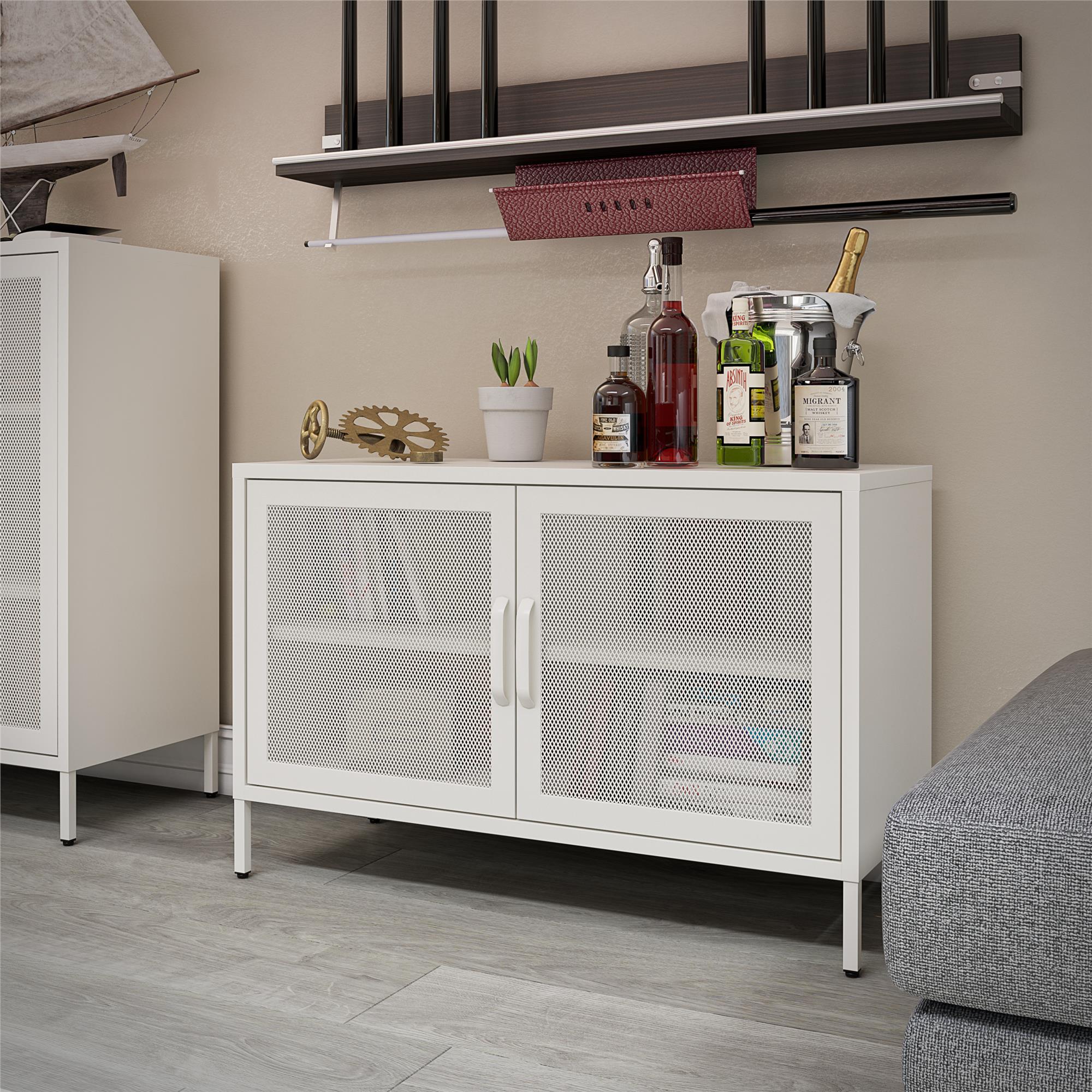 Systembuild Evolution Sunset District 2 Door Storage Cabinet-Mesh Metal Locker - White