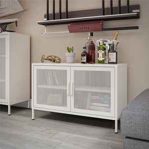 Systembuild Evolution Sunset District 2 Door Storage Cabinet-Mesh Metal Locker - White