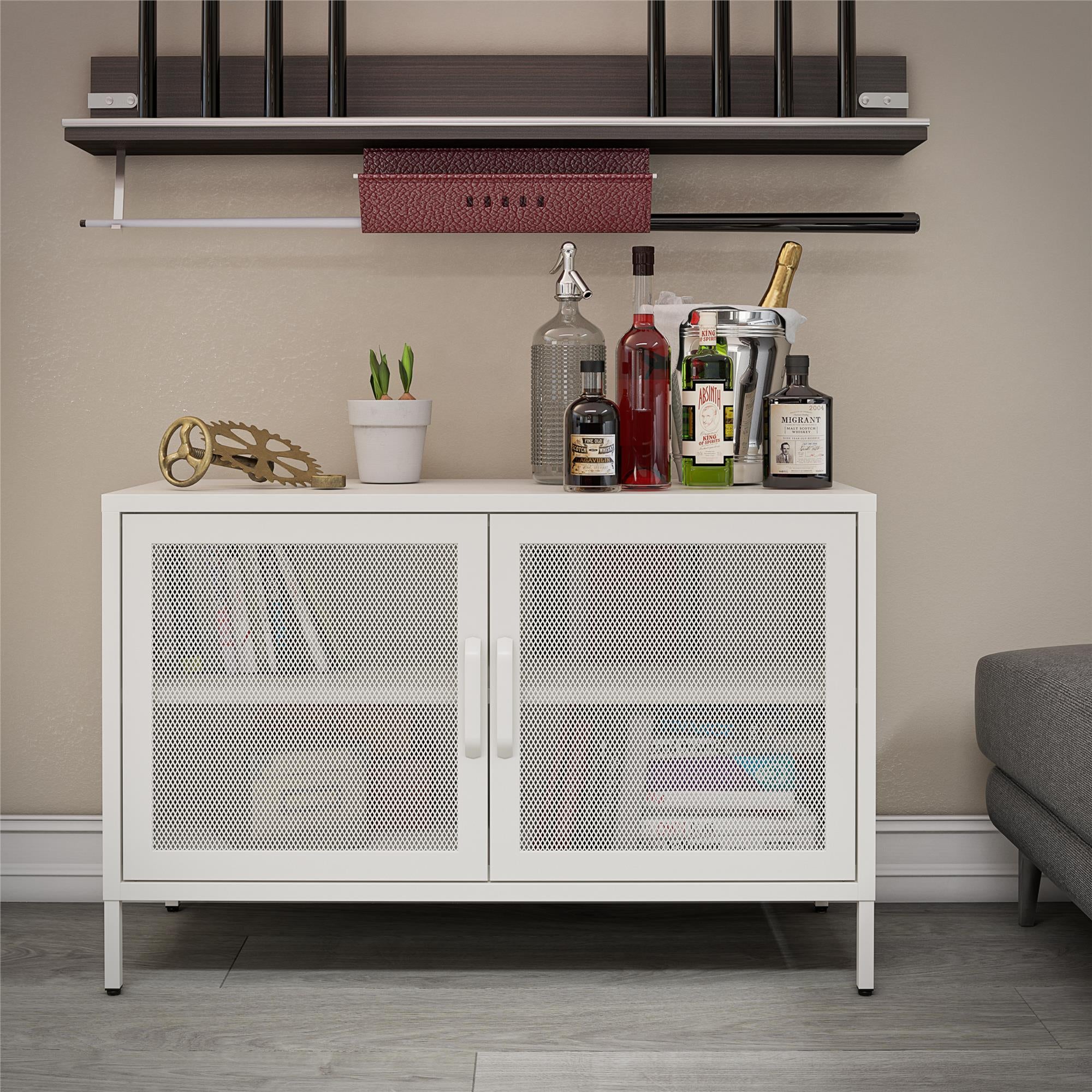Systembuild Evolution Sunset District 2 Door Storage Cabinet-Mesh Metal Locker - White