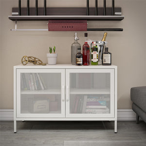 Systembuild Evolution Sunset District 2 Door Storage Cabinet-Mesh Metal Locker - White