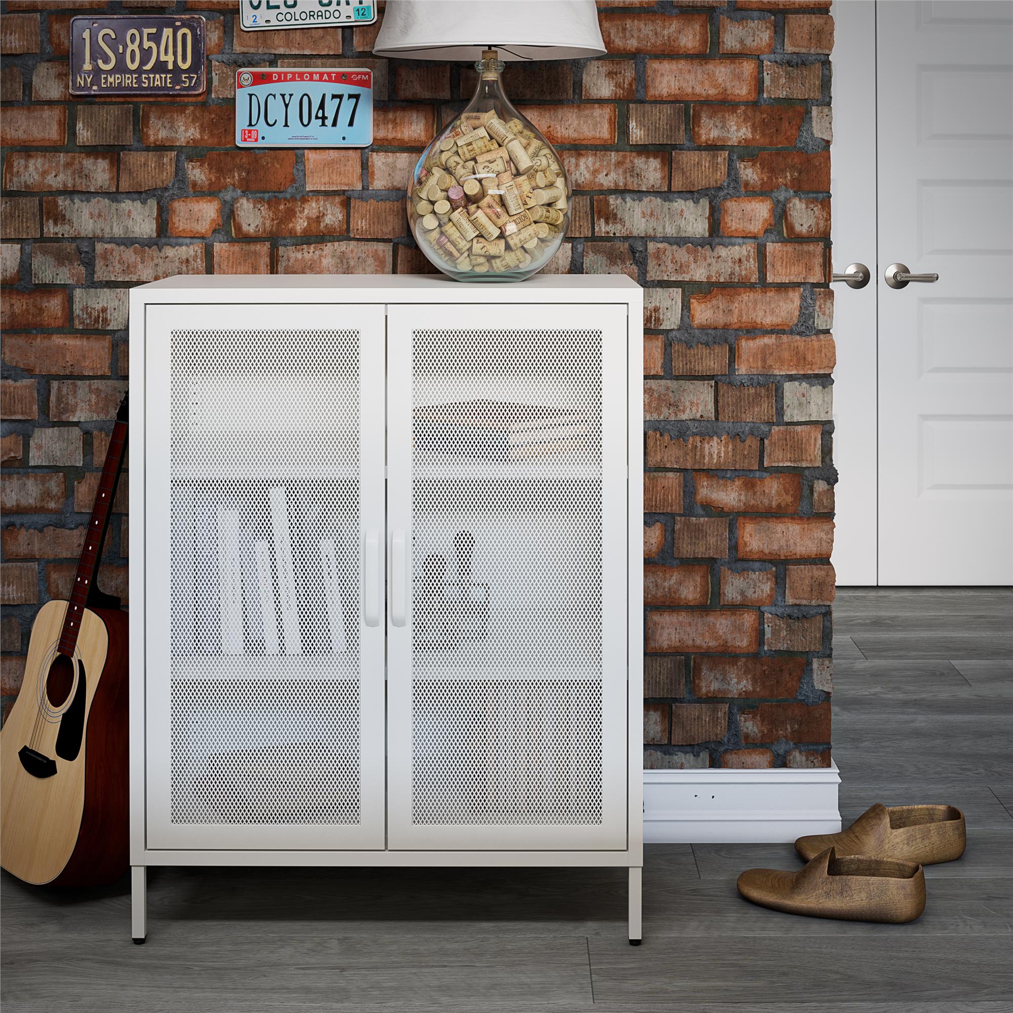 Systembuild Evolution Sunset District 2 Door Accent Cabinet-Mesh Metal Locker - White