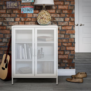 Systembuild Evolution Sunset District 2 Door Accent Cabinet-Mesh Metal Locker - White