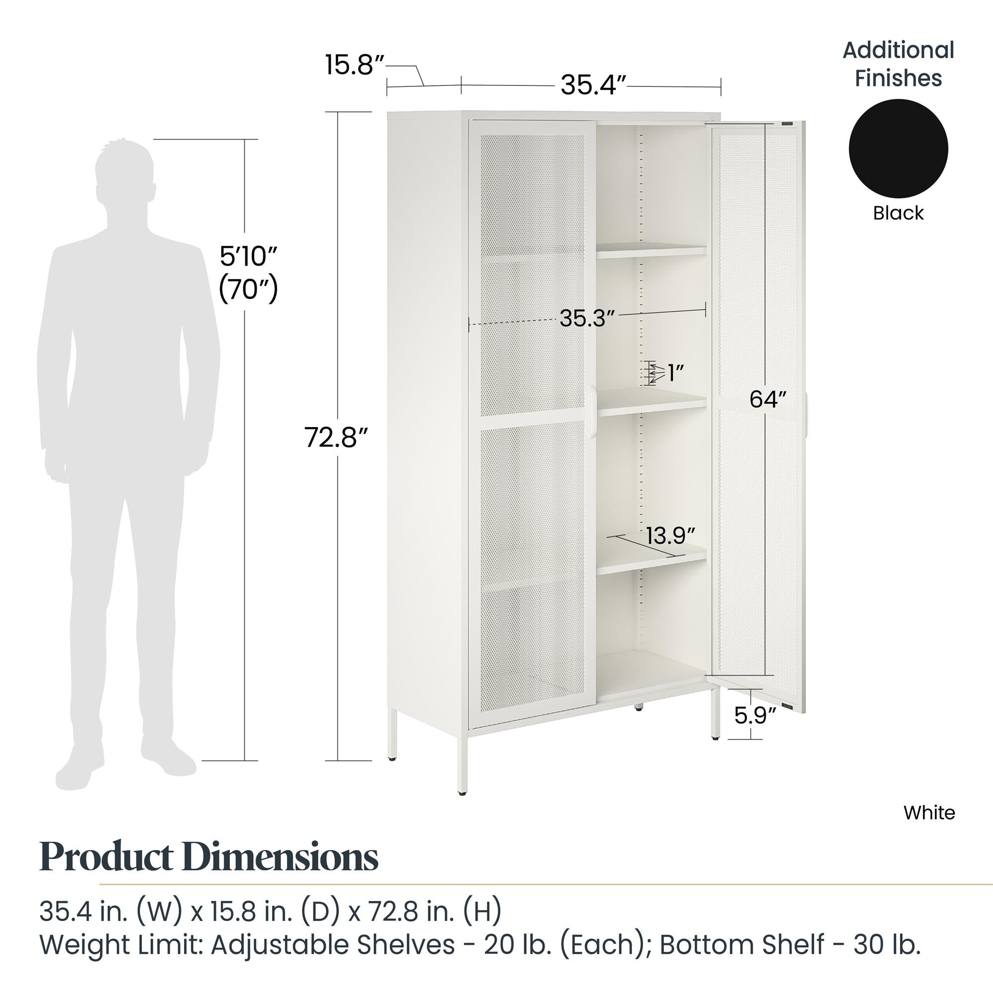 Systembuild Evolution Sunset District Tall 2 Door Storage Cabinet-Mesh Metal Locker - Black